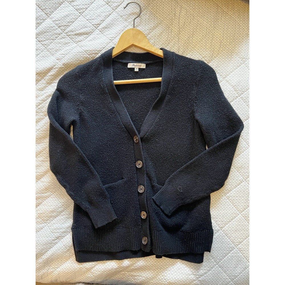 Madewell Sweater Women's XS Textured Cardigan Brown Buttons Black Cotton - Picture 1 of 6